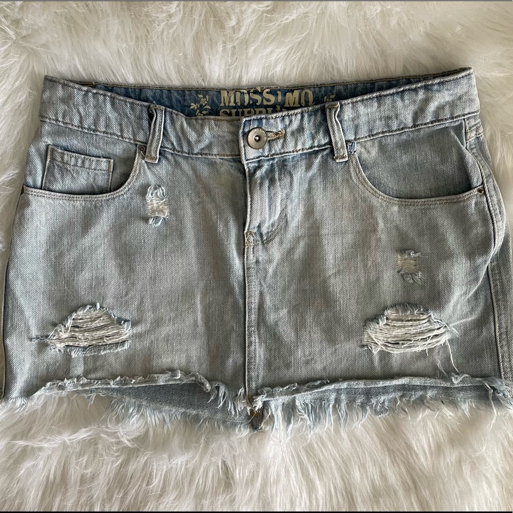 Mossimo Supply Co. Light Denim Destroyed Mini Skirt